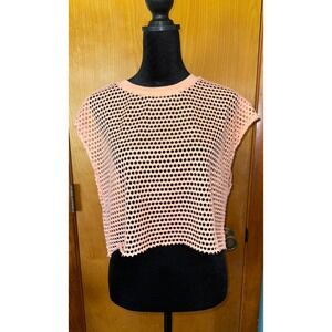 H&M Divided Peach Mesh Fishnet Sleeveless Crop Top XS Cover Up